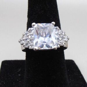 Silver-Plated CZ Engagement-Style Ring Sz 5 – Stamped 925, Heavy Wear